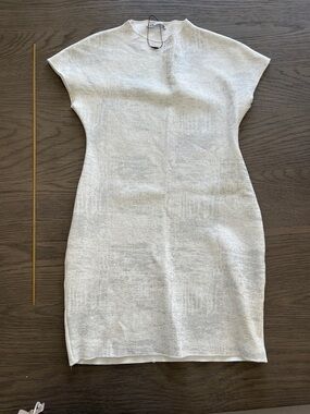 Zara Cream Ribbed Midi Sheath Dress